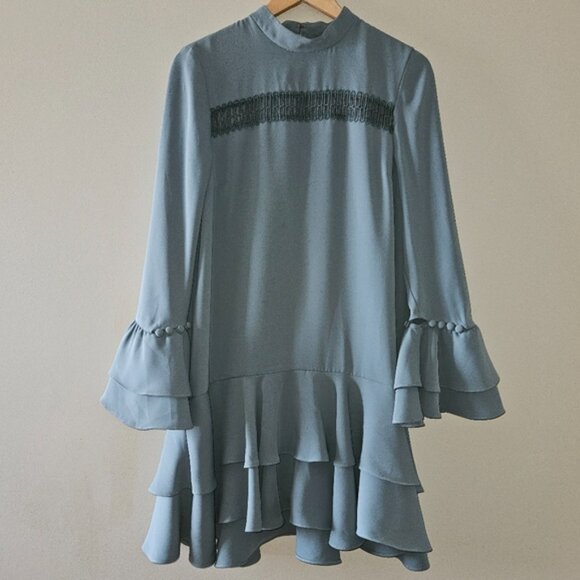 Prose & Poetry Marcel Feminine Cutout Long Sleeve Ruffle Mini Sage Dress Size M. - Picture 4 of 10